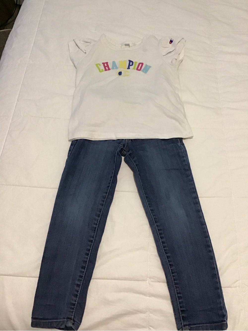 Champion White Tee with Multicolor Lettering 4T